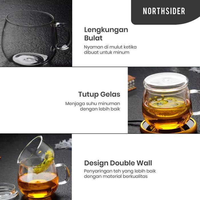Tea pot glass infuser 300ml teko teh saringan kaca - 7A-F016 - Gambar 3