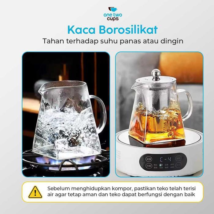 Teko Teh Kaca Borosilikat dengan Saringan Stainless Steel Teapot Infuser Tahan Panas untuk Teh &