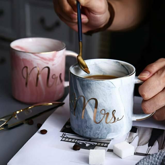 Wedding Gift Set Mug Couple Marble Mug / Ide Kado Mug Pasangann Murah Gold Kitchenware - Gambar 2