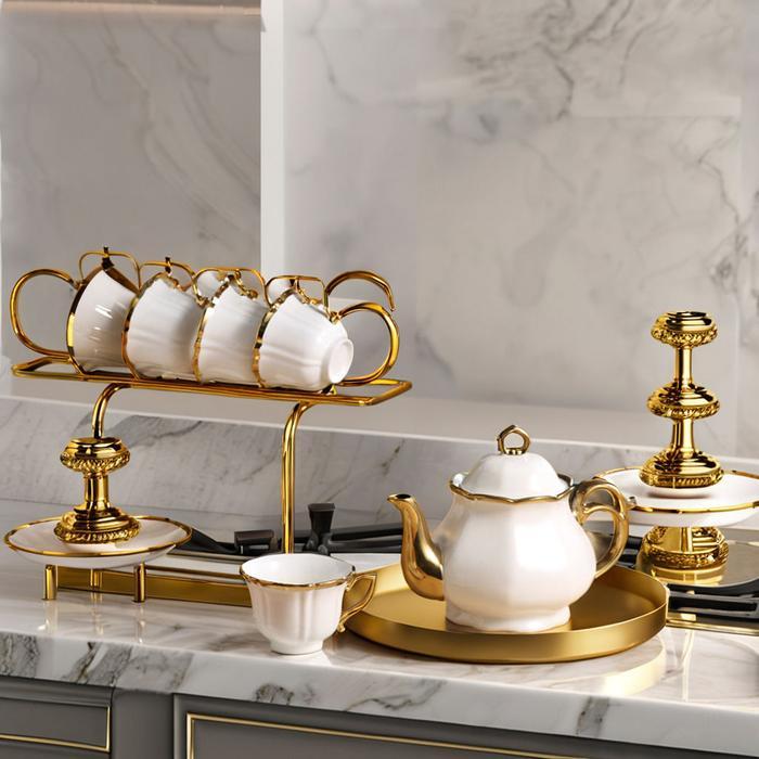 1 Set Teko Keramik Cangkir Kopi European Style 1 Teapot 6 Cup Premium Elegant - Gambar 2