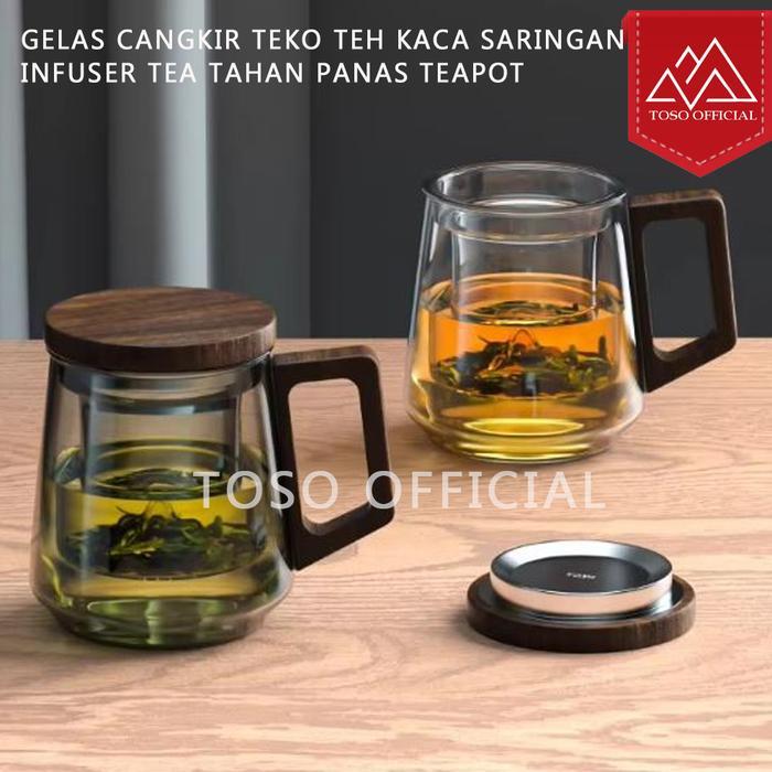 Gelas Cangkir Teko Teh Kaca Saringan Infuser Tea Tahan Panas Japanese Teapot 525ml Wood Handle