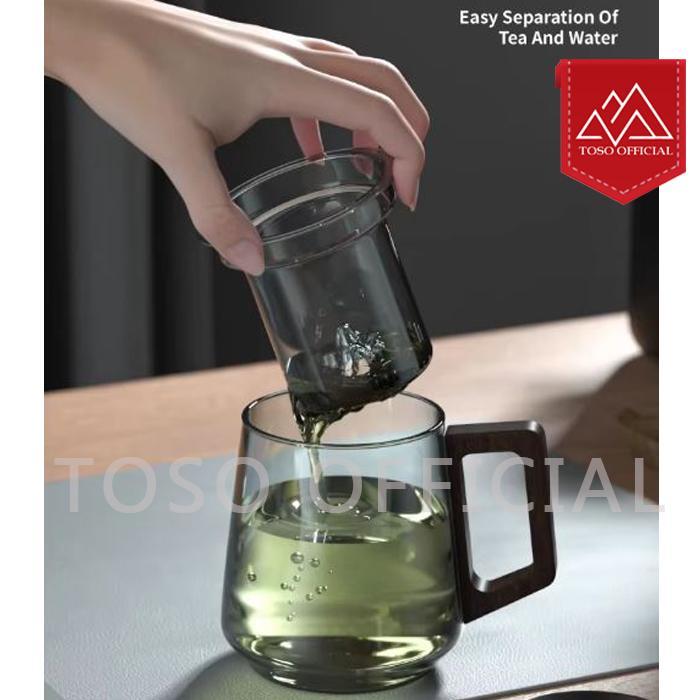 Gelas Cangkir Teko Teh Kaca Saringan Infuser Tea Tahan Panas Japanese Teapot 525ml Wood Handle - Gambar 4