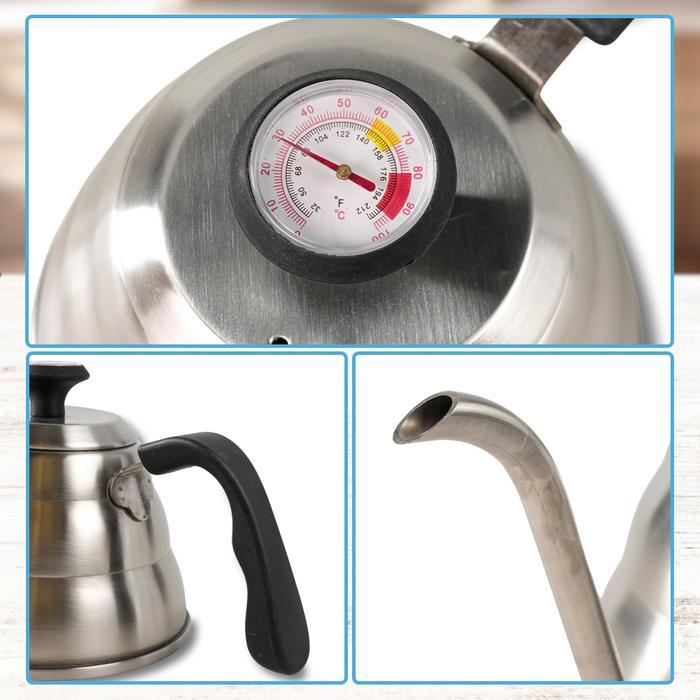 Teko Leher Angsa 1000ml - Gooseneck Coffee Kettle with Thermometer - Gambar 2