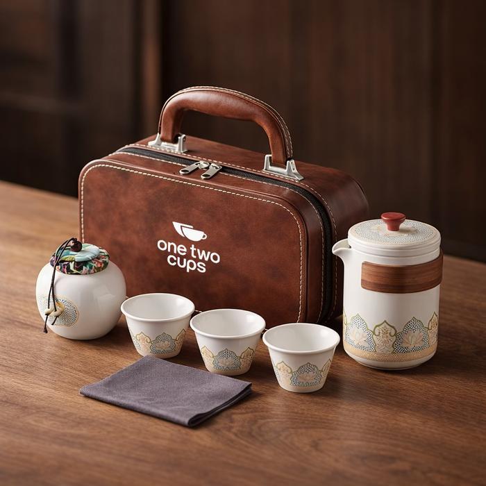 One Two Cups Set Teko Gelas Keramik Kopi Teh 3 Cangkir 1 Teko 1 Toples - S520 - Gambar 2