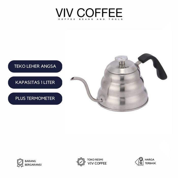 Teko Leher Angsa 1000ml - Gooseneck Coffee Kettle with Thermometer