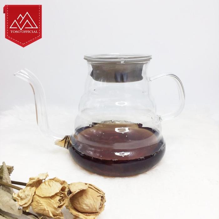 V60 Glass Coffee Pot Server Gooseneck CF 400ml Teko Leher Angsa Kopi - Gambar 4