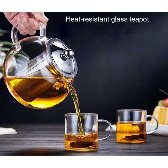 One Two Cups Teko Teh Kaca Tahan Panas dengan Saringan Glass Teapot - BR-352 - Gambar 2