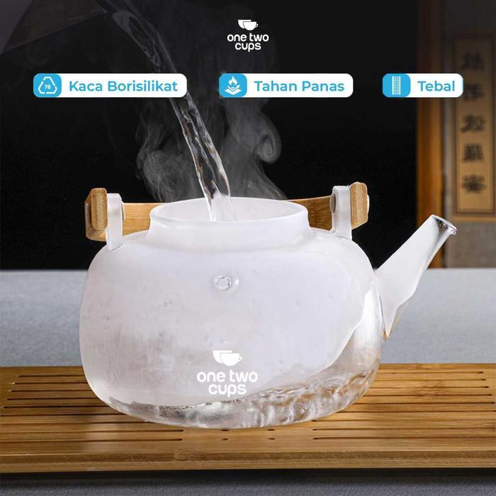 One Two Cups Teko Pitcher Gagang Kayu Glass Teapot Japanese Style - 8CV101 - Gambar 2