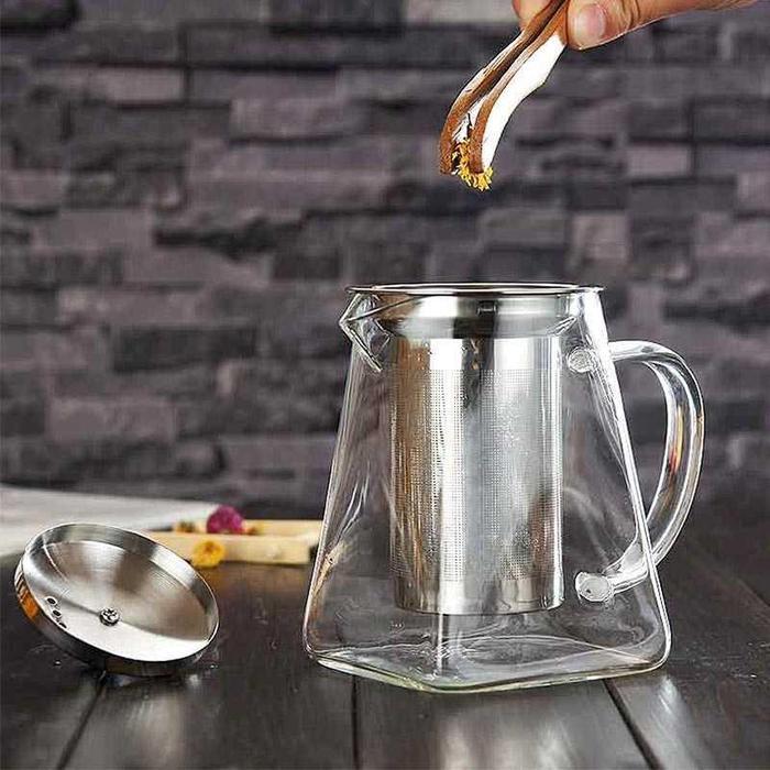 Teko Teh Kaca Borosilikat dengan Saringan Stainless Steel Teapot Infuser Tahan Panas untuk Teh & - Gambar 3