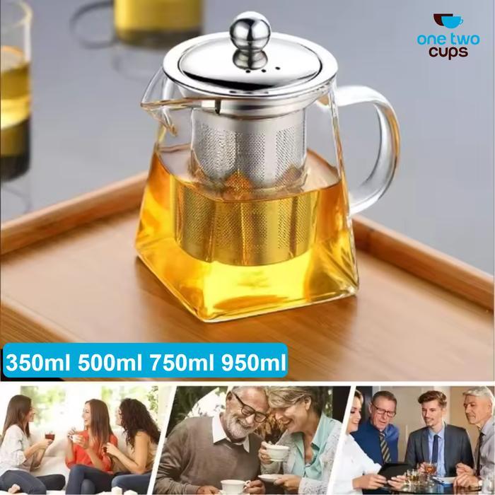 Teko Kaca Teh Kopi Minuman Rempah Tahan Panas Api Glass Teapot Dengan Saringan 350 ml 500 ml 750 ml