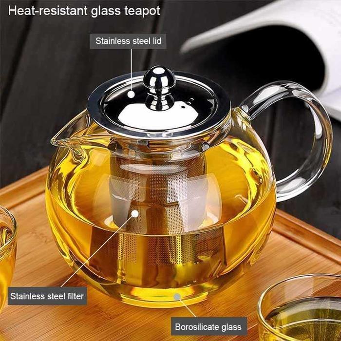 One Two Cups Teko Teh Kaca Tahan Panas dengan Saringan Glass Teapot - BR-352