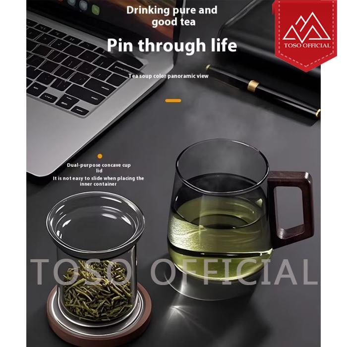 Gelas Cangkir Teko Teh Kaca Saringan Infuser Tea Tahan Panas Japanese Teapot 525ml Wood Handle - Gambar 3