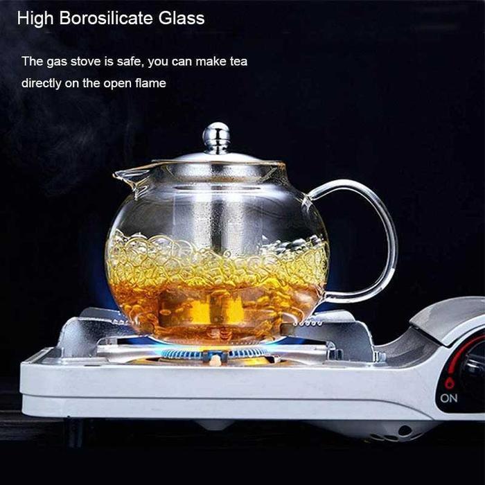 One Two Cups Teko Teh Kaca Tahan Panas dengan Saringan Glass Teapot - BR-352 - Gambar 3