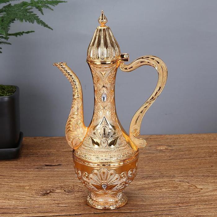 8pcs/Set Teko Arab Aladin Gold Gelas Anggur Emas Antik, Ornamen Emas Ornament/set Gelas Anggur Kendi - Gambar 3