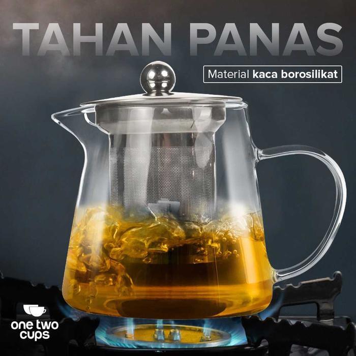 Teko Kaca Teh dengan Saringan Stainless Steel Peralatan Minum Infuser Teapot Pitcher Tahan Panas Api - Gambar 3