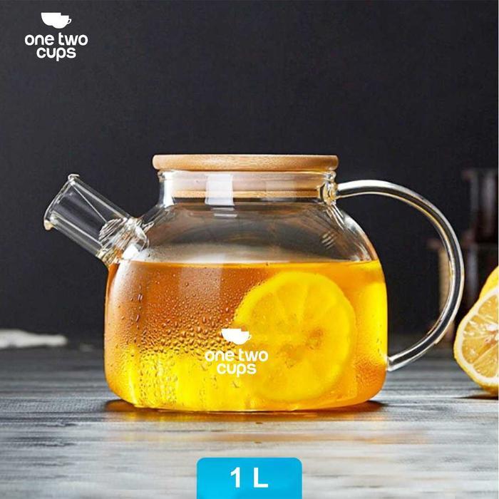 One Two Cups Teko Teh Kaca Borosilikat Saringan Tahan Panas Teapot 1L - BR-384