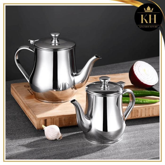 Oil Pot Teko Saringan Minyak Stainless Steel Angsa Jumbo 1400ml Penyaring Anti Karat Tahan Panas - Gambar 4