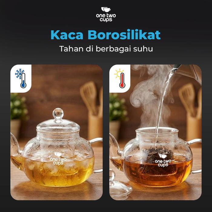One Two Cups Teko Teh Kaca Saringan Tahan Panas Api Infuser Teapot - 8CV102 - Gambar 3