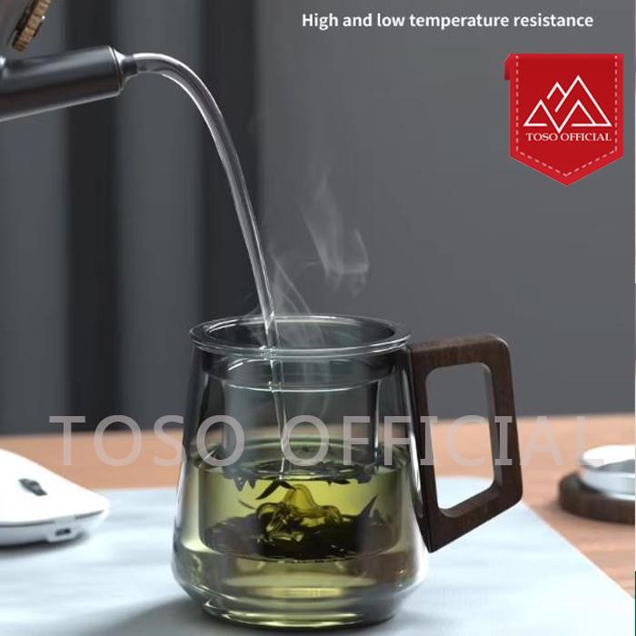 Gelas Cangkir Teko Teh Kaca Saringan Infuser Tea Tahan Panas Japanese Teapot 525ml Wood Handle - Gambar 2
