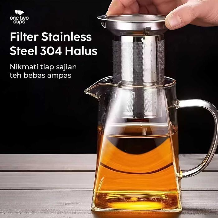 Teko Teh Kaca Borosilikat dengan Saringan Stainless Steel Teapot Infuser Tahan Panas untuk Teh & - Gambar 2