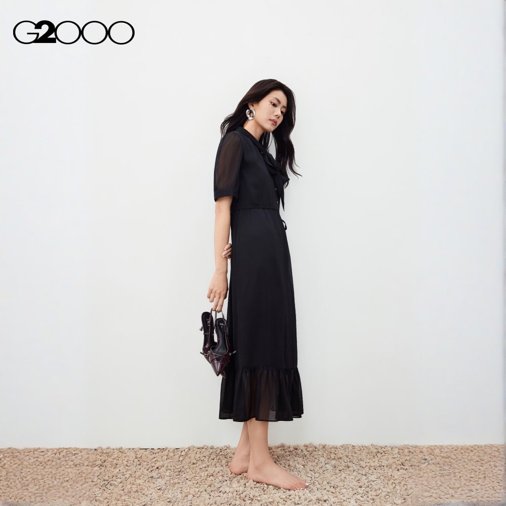 g2000 black dress Three-Proof Finish Round Neck Short Sleeve Fit & Flare Dress main image 1