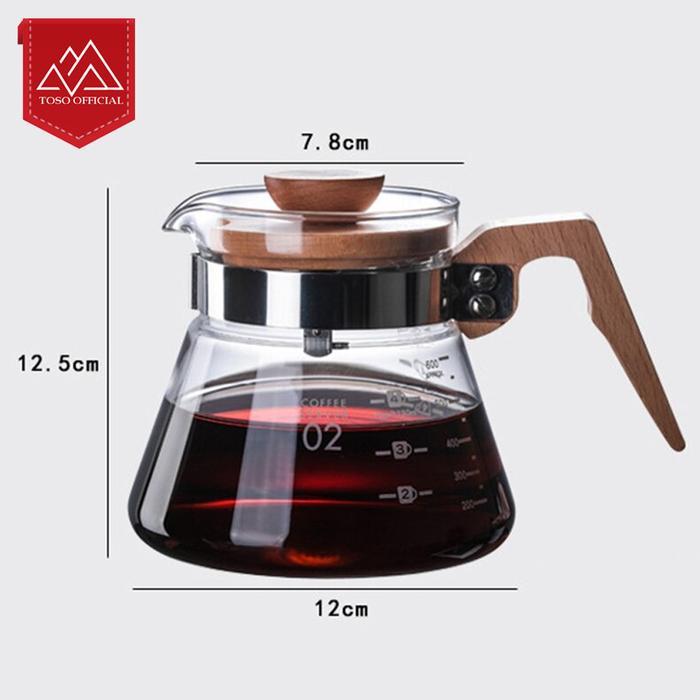 V60 Wood Handle Coffee Server 600ml Teko Kopi Pour Over Coffee Pot - Gambar 2