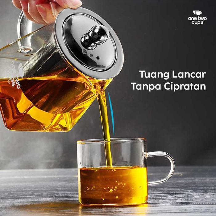 Teko Teh Kaca Borosilikat dengan Saringan Stainless Steel Teapot Infuser Tahan Panas untuk Teh & - Gambar 4