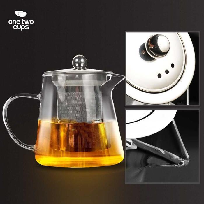 Teko Kaca Teh dengan Saringan Stainless Steel Peralatan Minum Infuser Teapot Pitcher Tahan Panas Api - Gambar 2
