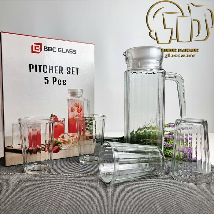 Pitcher Set isi 5 Pcs (PSTB71). 4 Pcs Gelas + 1 Pcs Teko 1000ml. BBC GLASS