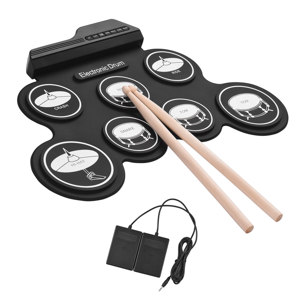 Compact Size USB Roll-Up Silicon Drum Set Digital Electronic Kit 7 Pads ...