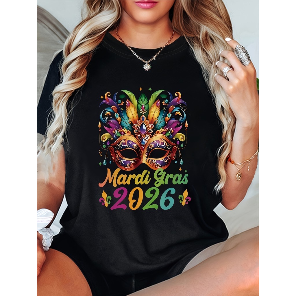 2026 Mardi Gras Gorgeous Mask & Carnival Splendor Graphic Print Women'S ...