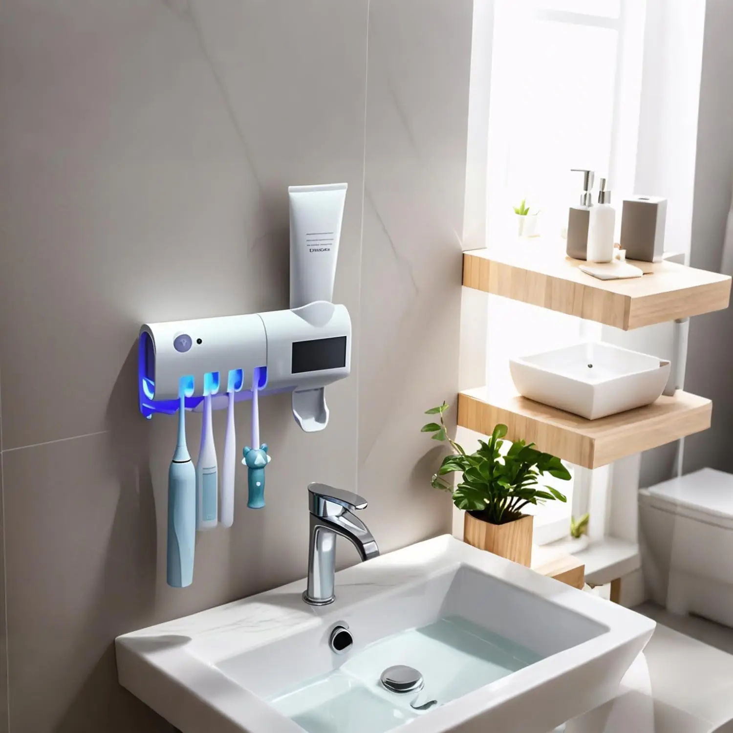 Bathroom Holder Automatic Toothbrush Toothpaste Dispenser Set Dustproof ...