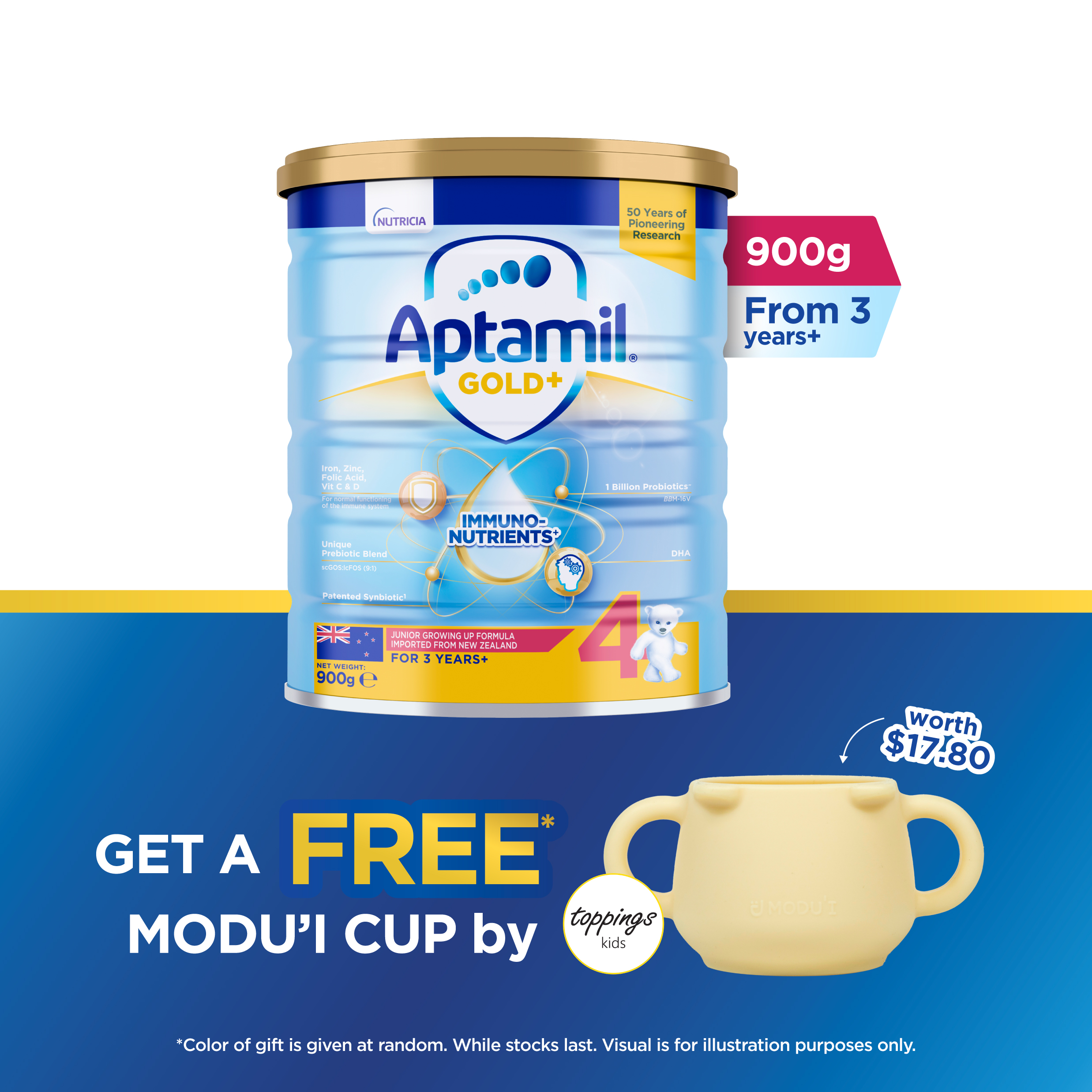 Aptamil Gold+ Growing Up Milk Stage 4 900g + Free MODU'I Bear Cup ...