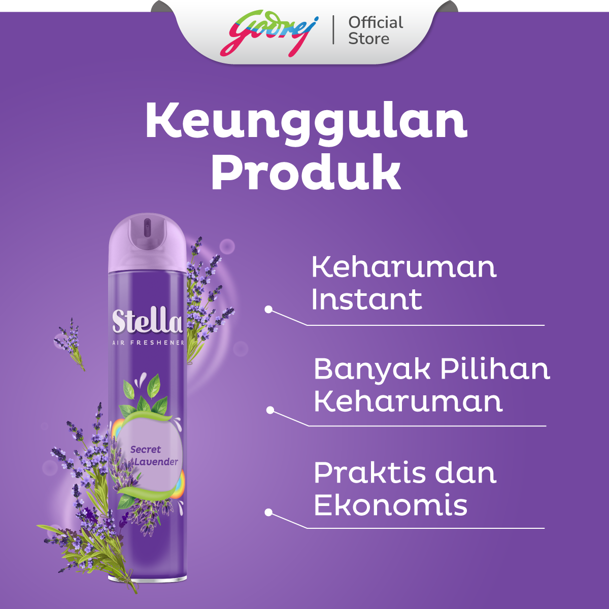 Stella Aerosol Secret Lavender 175ml - Pengharum Ruangan Semprot - Gambar 2
