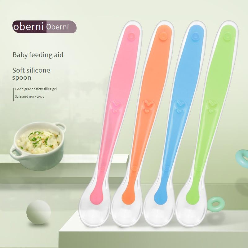 Baby silicone spoon delivery storage box full silicone training spoon ...