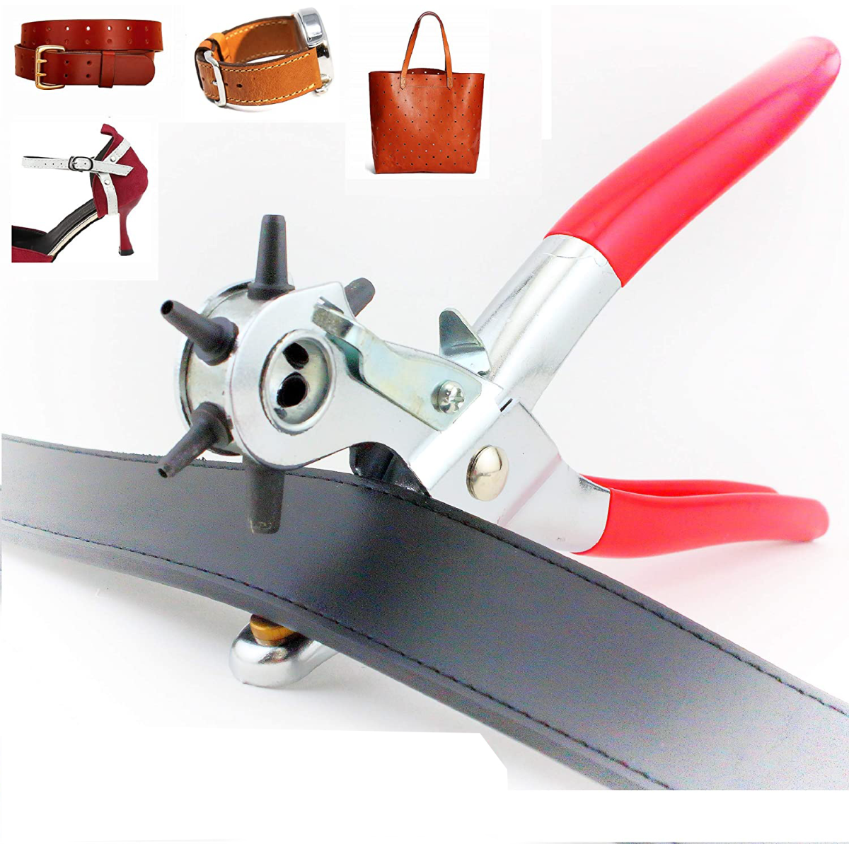 Leather Hole Punch,9" Belt Hole Puncher for Leather Heavy Duty, 6 Size Revolving Leather Belt
