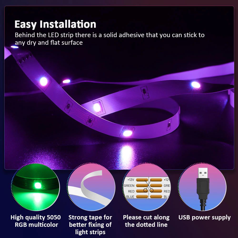 New Strip Light Sync RGB LED Music TV Backlight, 5V USB Powered ...