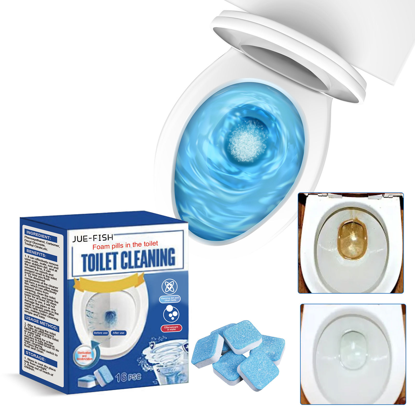 JUE-FISH Toilet Cleaning Toilet Effervescent Tablets Decontamination ...