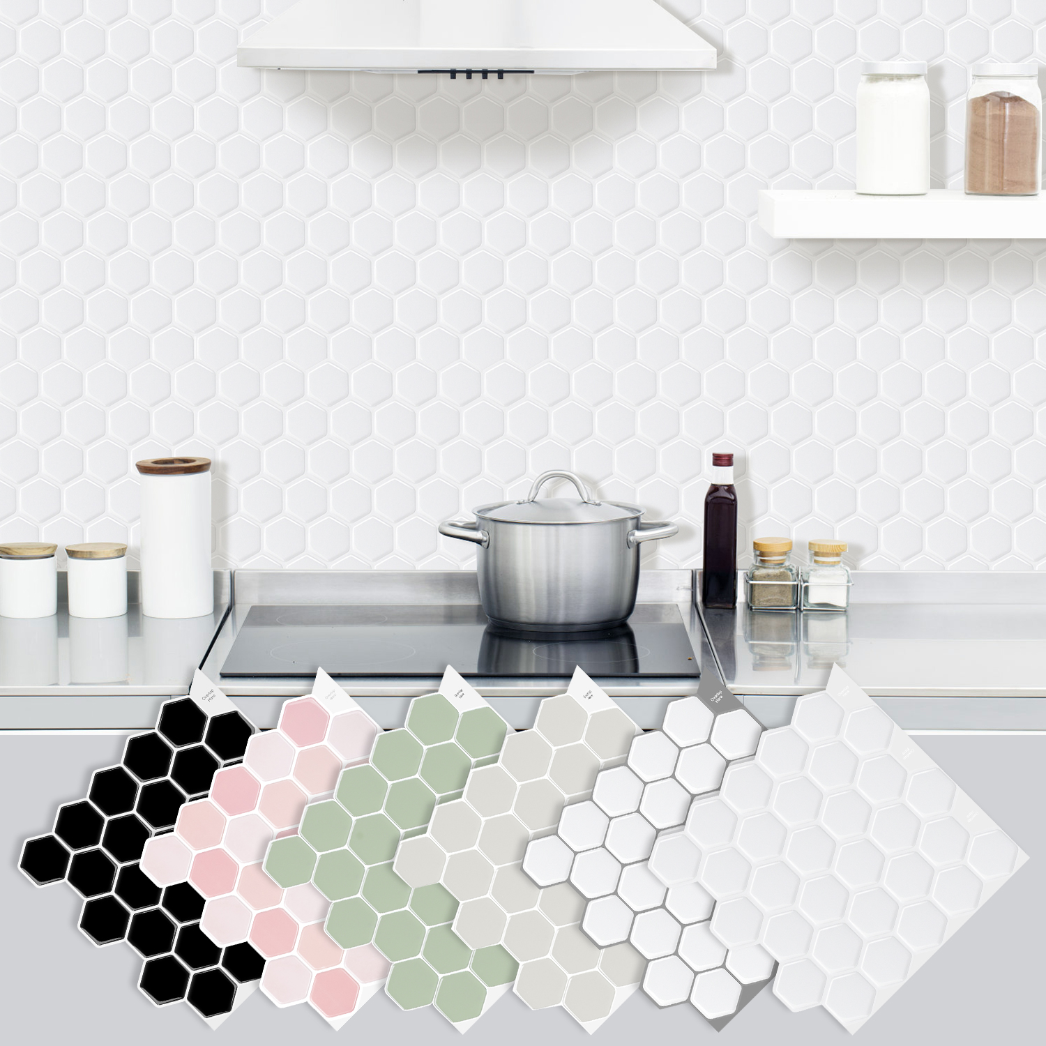 3D Hexagon Marble Kitchen Backsplash Sticker Removable Vinyl Tile for