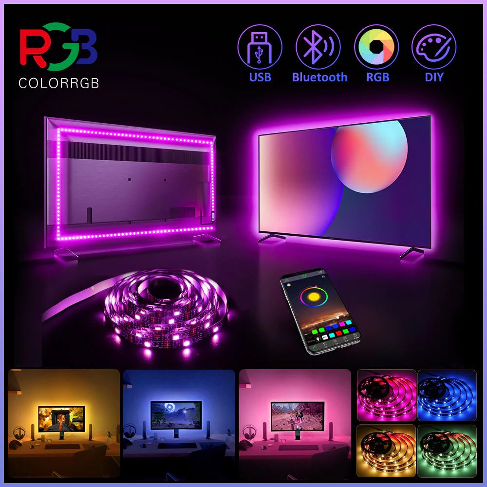 Strip Light Music Sync RGB LED TV Backlight App/Remote Control 5V USB ...