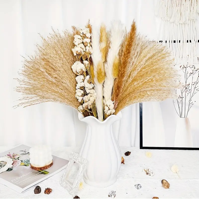 70PCS Dried Pampas Grass Boho Home Decor Bouquet PhragmitesDried