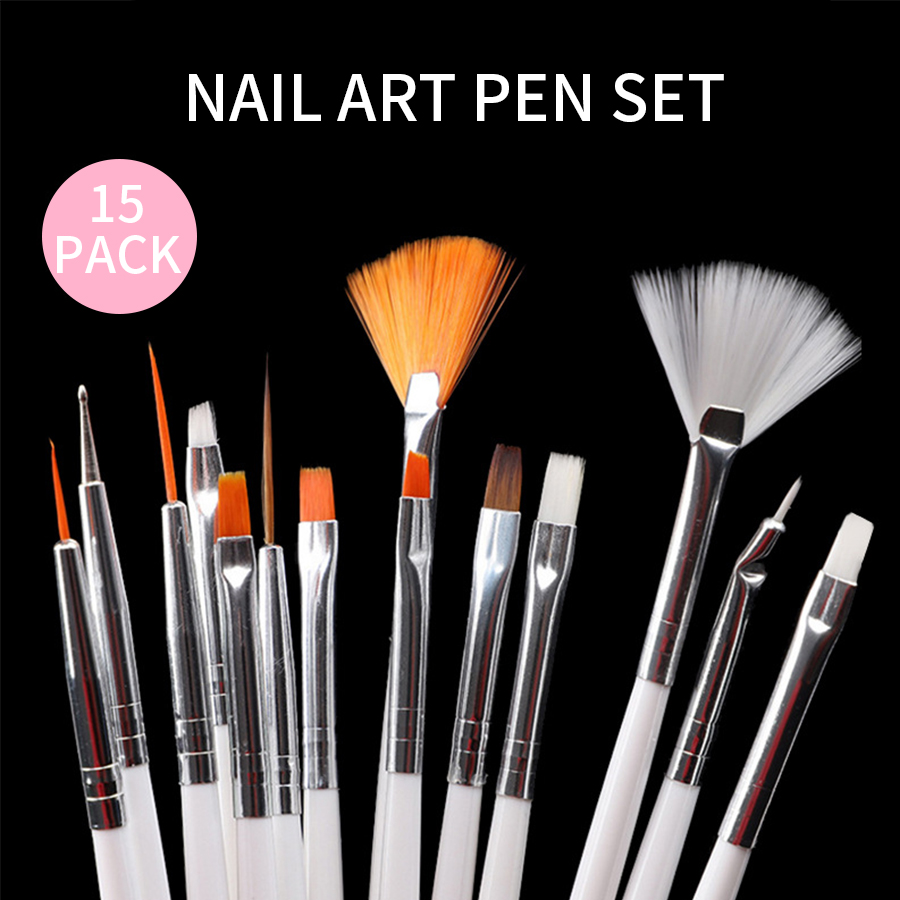 Nail Art Design Tools Pink Painting Brushes Set With Dotting Pens