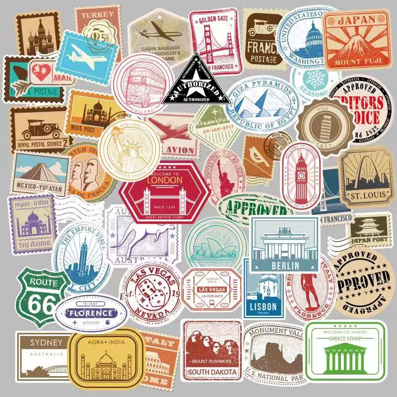 50pcs Retro Travel Sticker , Waterproof Vinyl Sticker, for Water Bottle ...
