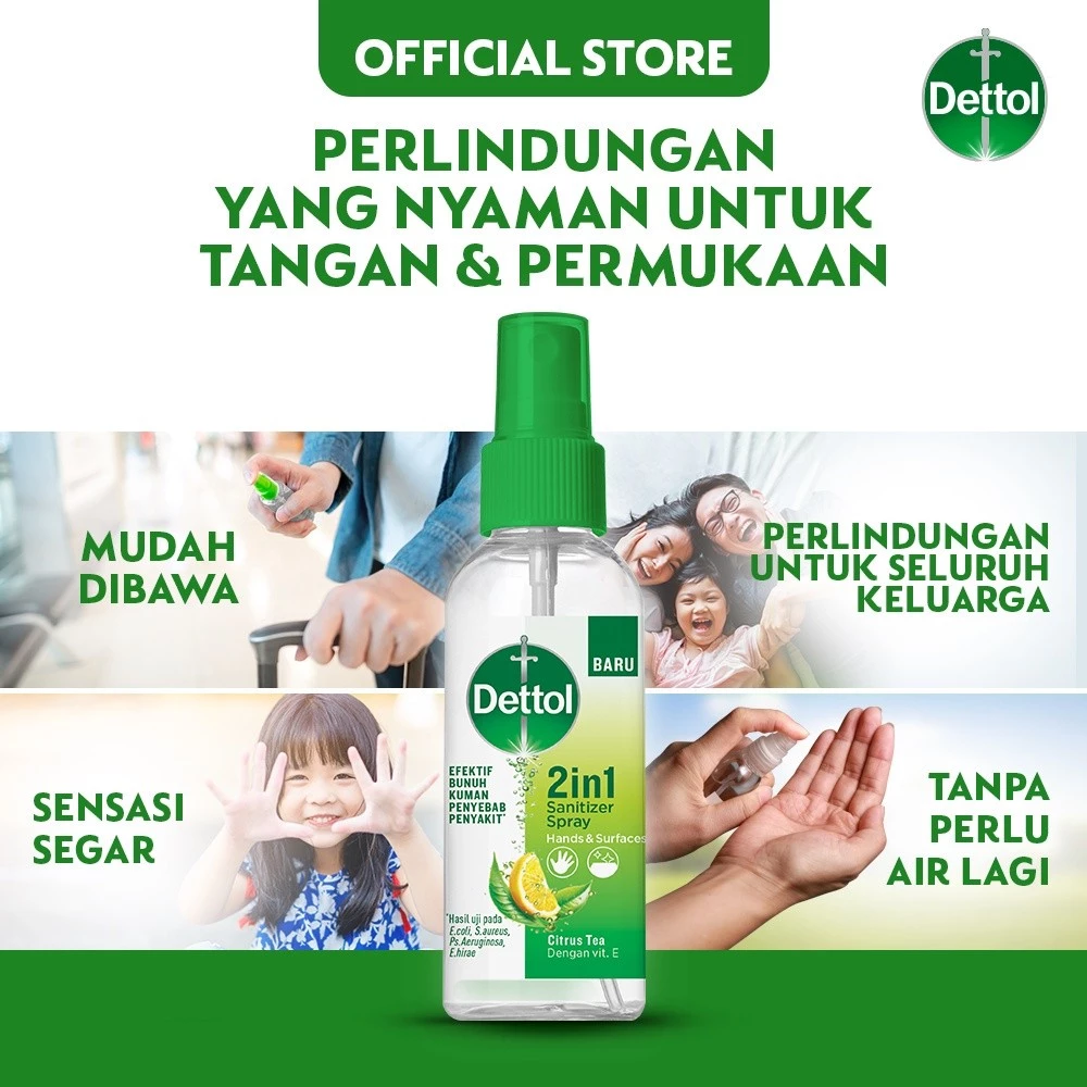 Dettol Hand Sanitizer & Surface Spray 2in1 50ml - Citrus Tea - Gambar 3