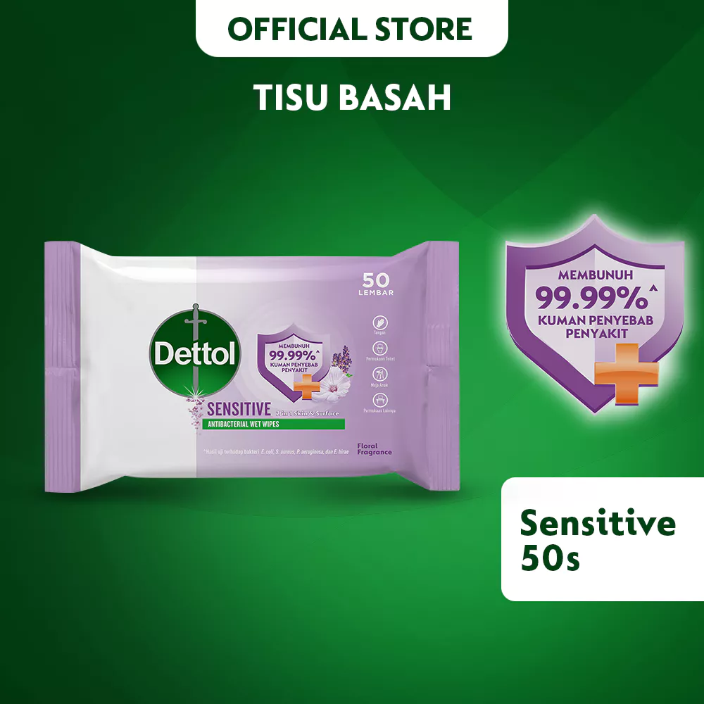 Dettol Wipes Sensitive 50s - Perlindungan Sanitasi Tangan