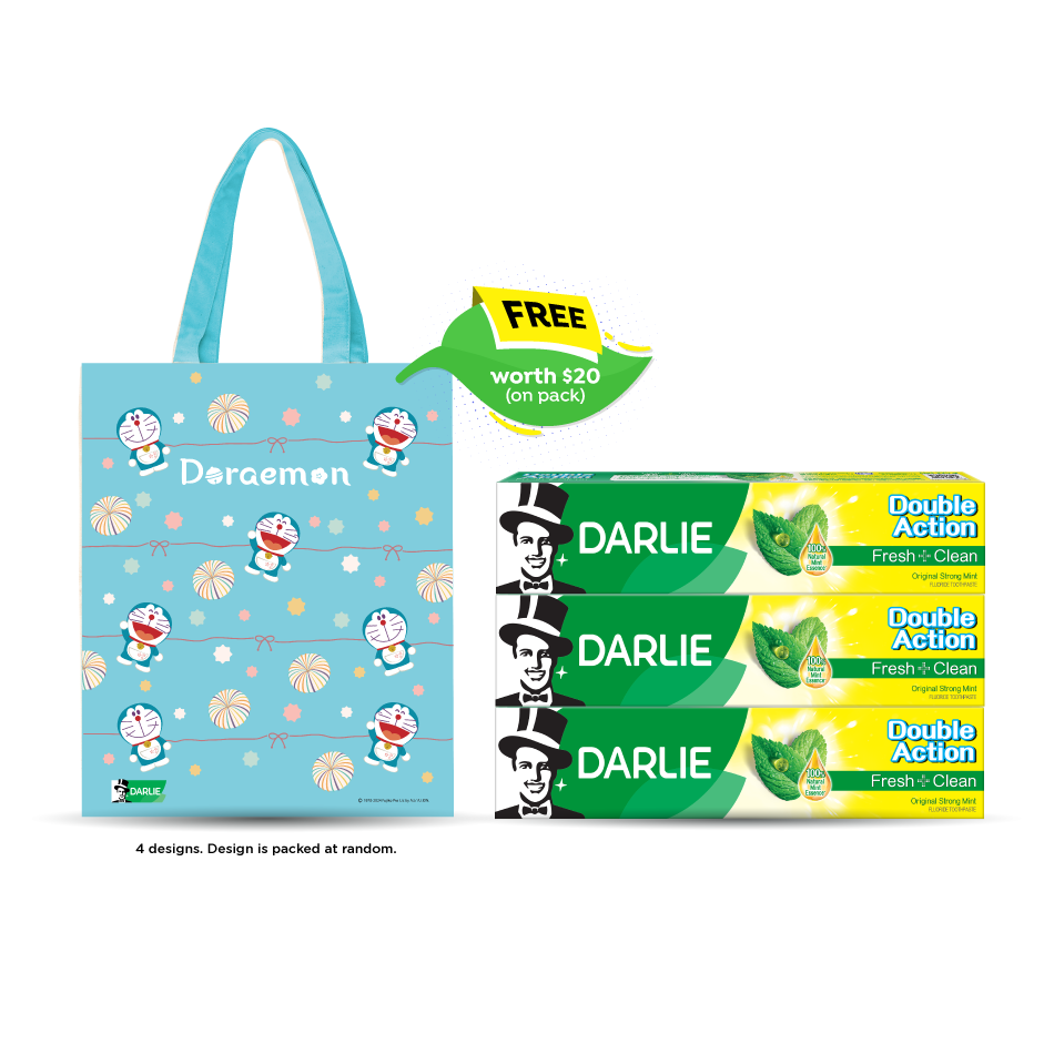 Darlie Double Action Toothpaste 3x250g + Doraemon Tote Bag | Shopee ...