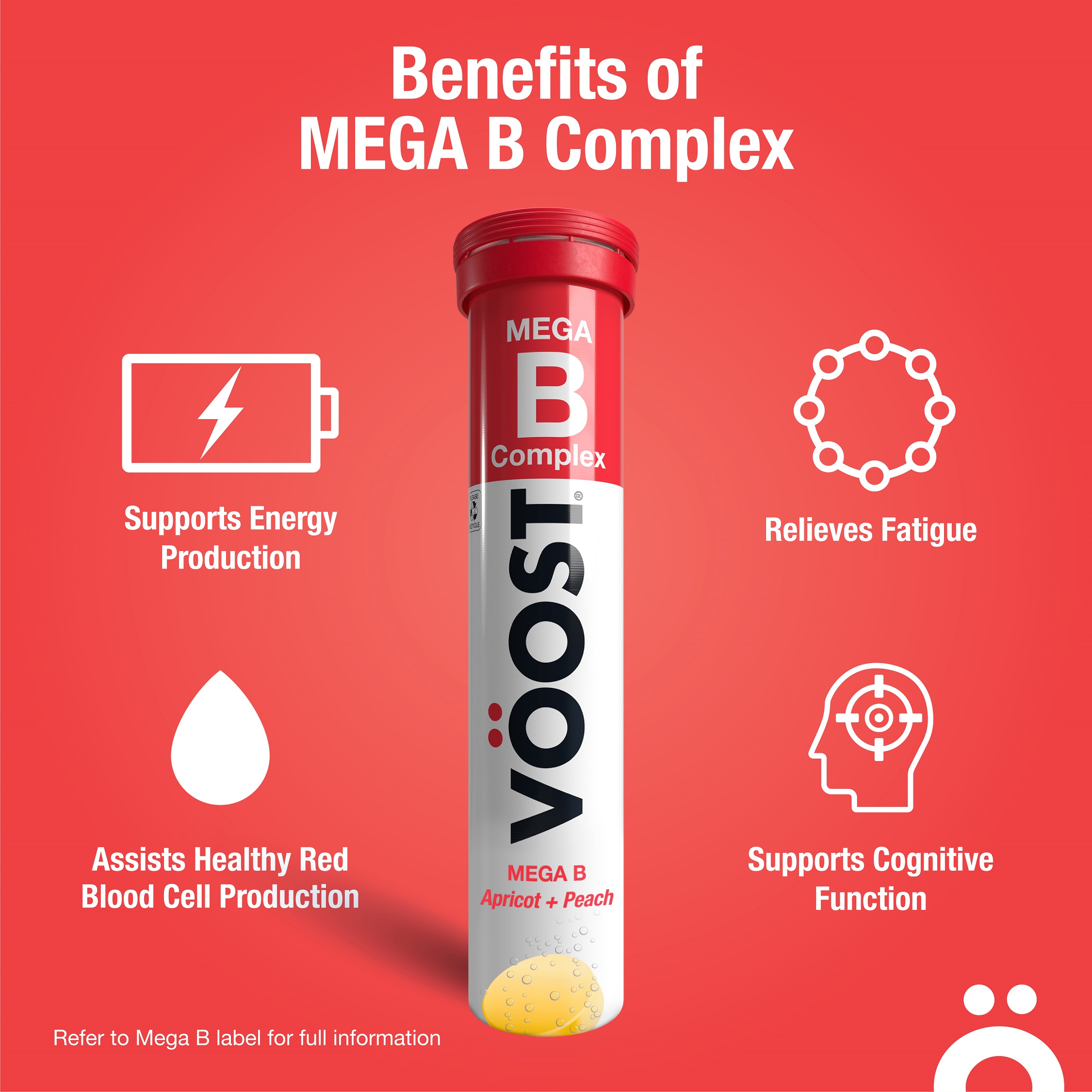 VOOST Mega B Effervescent Vitamin Supplement 20 Tabs to relieve fatigue ...