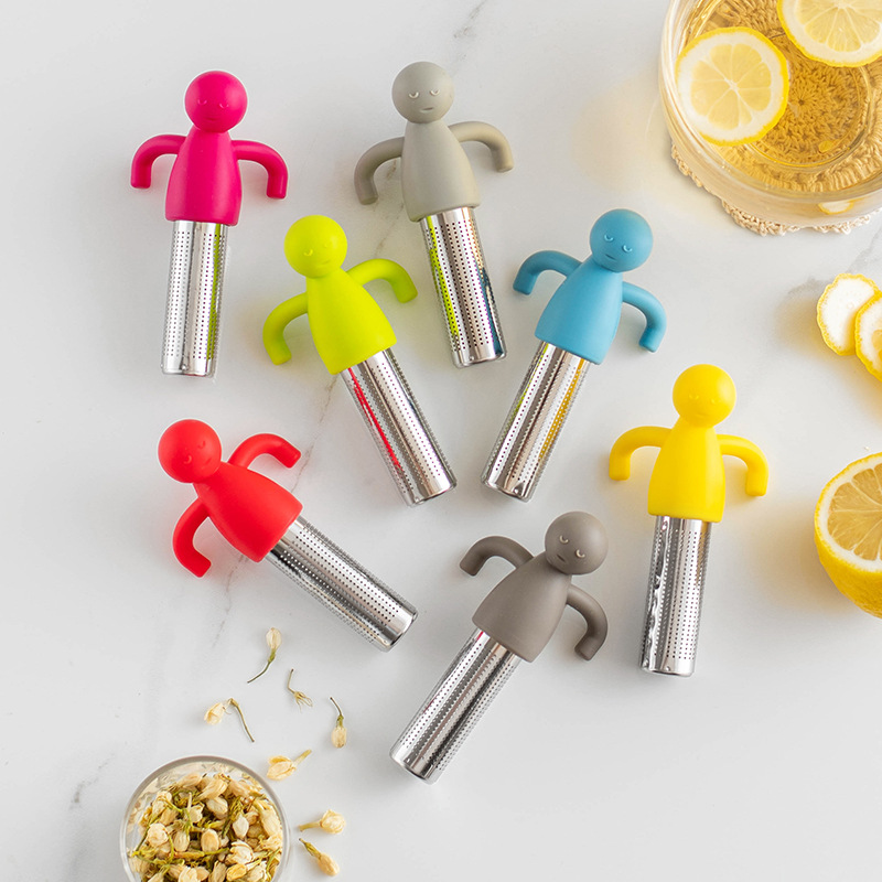 Stainless Steel Silicone Human-Shaped Tea Drain Tea Filter Mesh Hanging ...