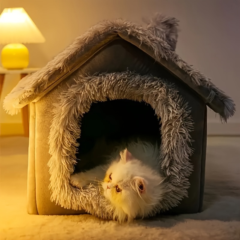 Comfortable Cat Bed Plush Pet Bed Detachable Anti slip Bottom Cat House Four Seasons Universal Semi enclosed Pet Bed Cat Villa Shopee Singapore