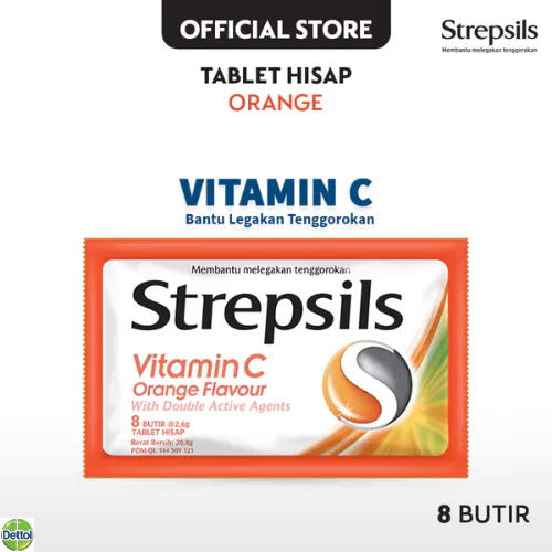 Strepsils Vitamin C 8s - Permen (Tablet Hisap) Pelega Tenggorokan - Gambar 3